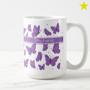 Mug Papillons Violets & Points Nom Personnalisé Monogr