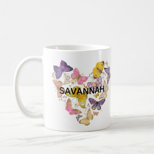 Mug Papillons Whimsical Love Coeur Faux Nom de la Part (Gauche)