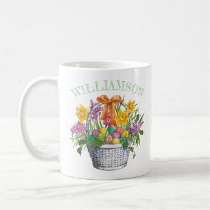 Mug Pâques Panier Jaune Purple Nom du monogramme flor