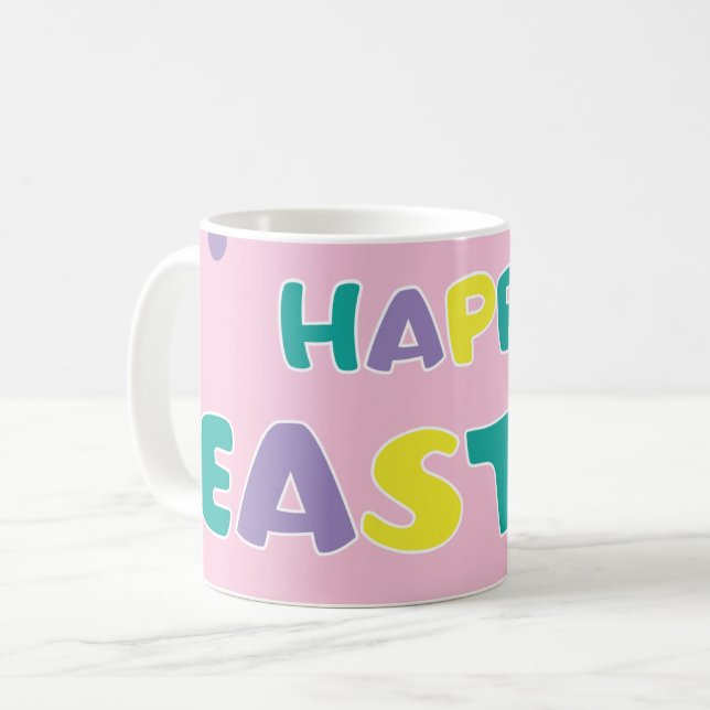 Mug Pâques pois Pastel Rose joyeuses (Devant gauche)