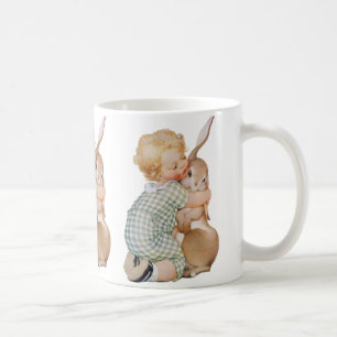 Mug Pâques vintage, enfant garçon mignon avec lapin de