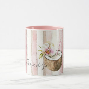 Mug Paradis Crème Rose Fleur d'Orchidée Tropicale à la