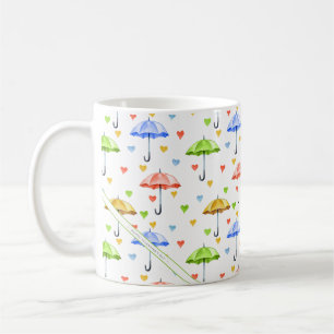 Mug Parapluies colorées à l'aquarelle et Coeurs tomb