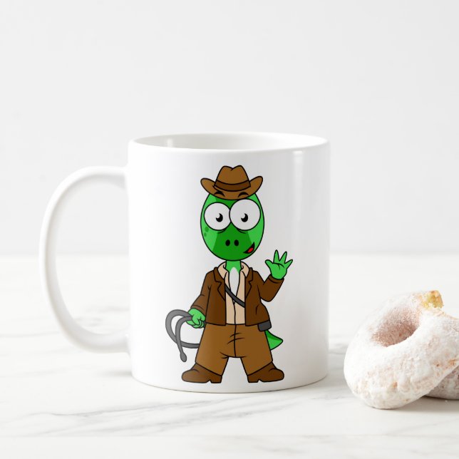 Mug Parasaurolophus Habillé Comme Indiana Jones. (Avec donut)