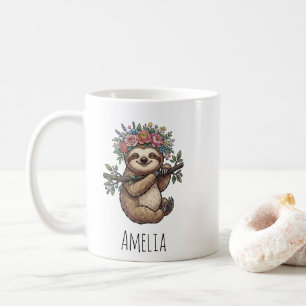 Mug Paresseux Floral Mignon Personnalisé avec Couronne