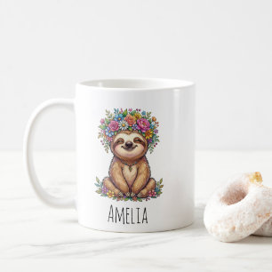 Mug Paresseux Floral Mignon Personnalisé avec Couronne