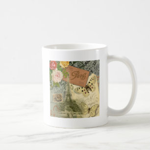 Mug Paris France Art Antique Collage Eiffel Français