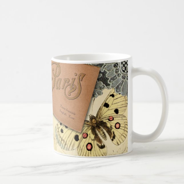 Mug Paris France Art Antique Collage Eiffel Français (Droite)
