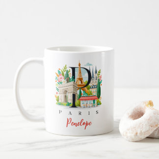 Mug Paris France Monogram Letter P Personalized Gift