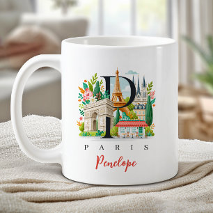 Mug Paris France Monogramme Lettre P Cadeau Personnali