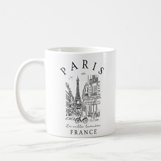 Mug Paris France –  Sketch with Eiffel Tower & Café (Gauche)