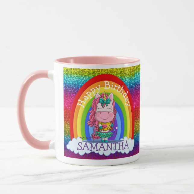 Mug Parties scintillant arc-en-ciel unicorne mignonne  (Gauche)