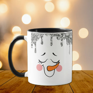 Mug Parties scintillant argent gouttes Snowman visage 