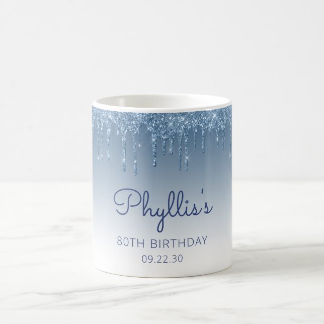 Mug Parties scintillant bleue personnalisée 80e annive (Centre)