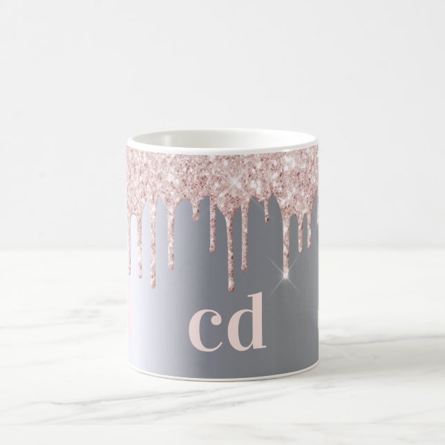 Mug Parties scintillant d'argent goutte rose or monogr (Centre)