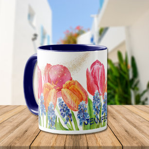 Mug Parties scintillant des tulipes et des fleurs de r