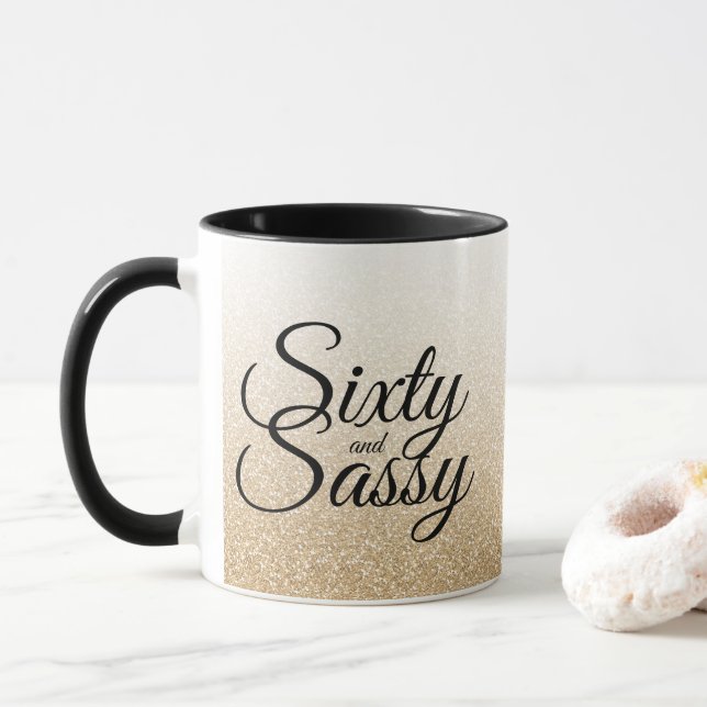 Mug Parties scintillant d'or Ombre 60 et Sassy 60e ann (Avec donut)