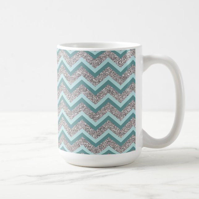 Mug Parties scintillant en argent et ZigZag Turquoise (Droite)