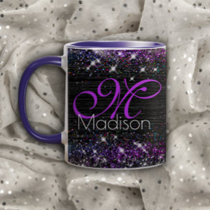 Mug Parties scintillant en métal brossé noir violet mo