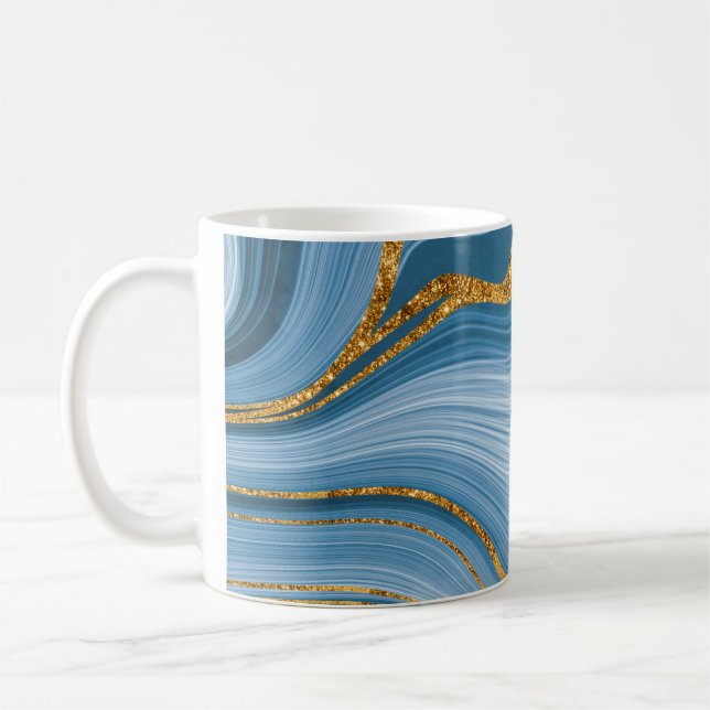Mug Parties scintillant en or bleu marbre élégant Abst (Gauche)
