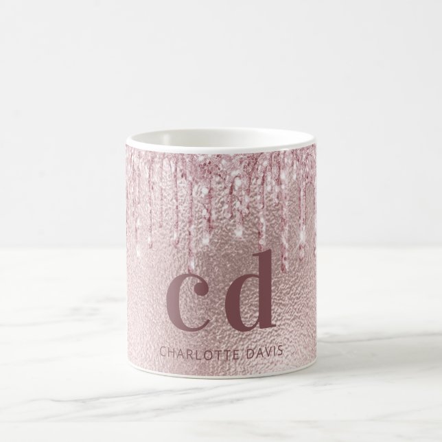 Mug parties scintillant en or rose goutte nom monogram (Centre)