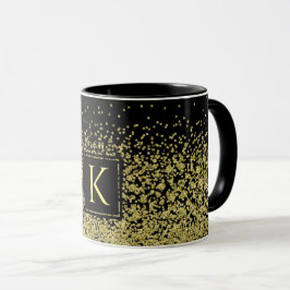 Mug Parties scintillant Monogramme Noir & Or Elégant C