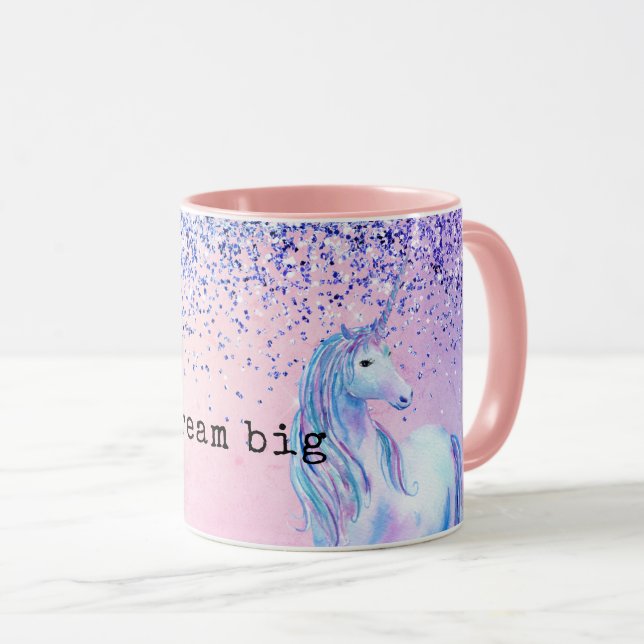 Mug Parties scintillant Ombre rose violet Unicorn (Devant droit)