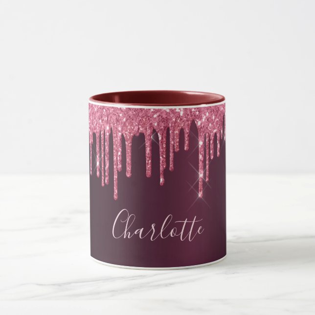 Mug Parties scintillant rose bordeaux gouttes de nom s (Centre)
