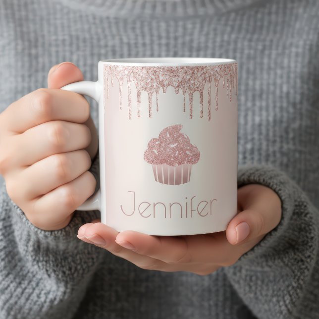 Mug parties scintillant rose de cupcake or goutte de g (Créateur téléchargé)