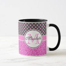 Parties scintillant rose et Pois roses sur gris no