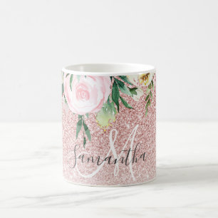 Mug Parties scintillant rose moderne et fleurs étincel