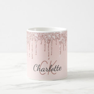 Mug parties scintillant rose or rose  monogramme initi