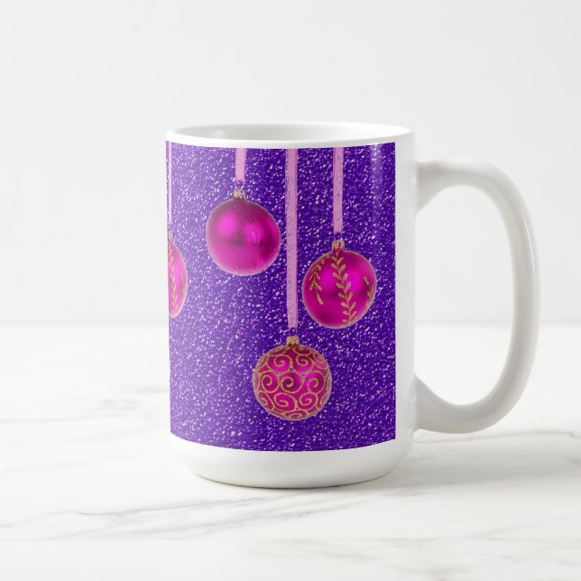 Mug Parties scintillant rose violet Joyeux Noël Bauble (Droite)