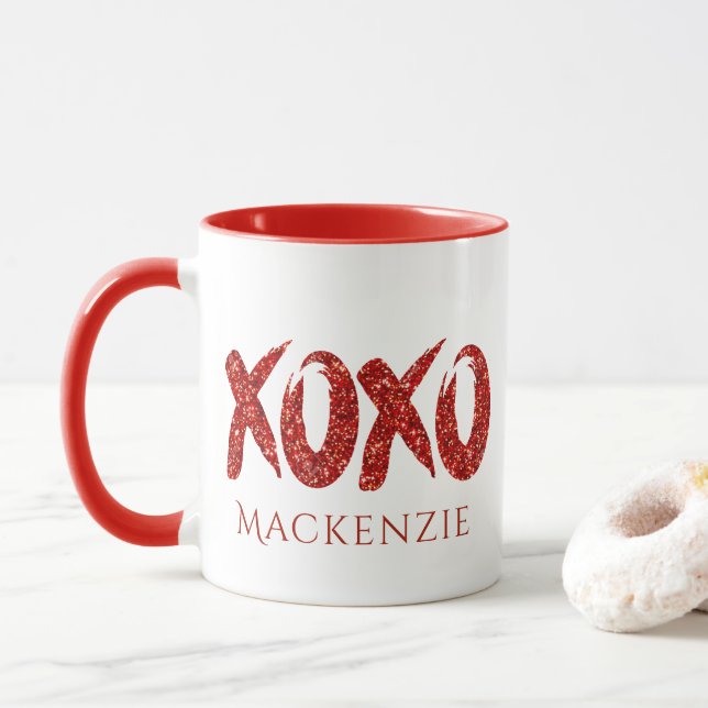 Mug Parties scintillant rouge XOXO | Glam Brushstroke  (Avec donut)