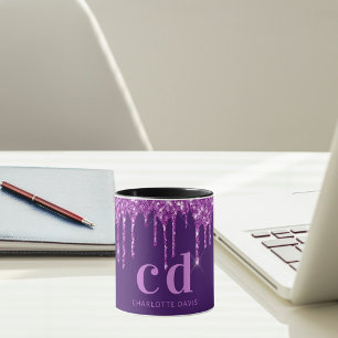 Mug Parties scintillant violet gouttes de nom monogram