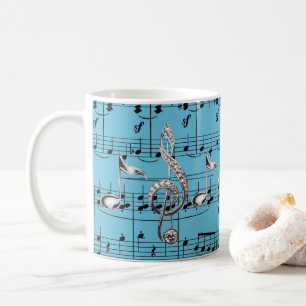 Mug Partition Turquoise & Notes musicales argentées
