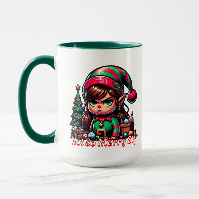 Mug Pas très joyeux elf de Noël | Funny Personnalisé (Gauche)