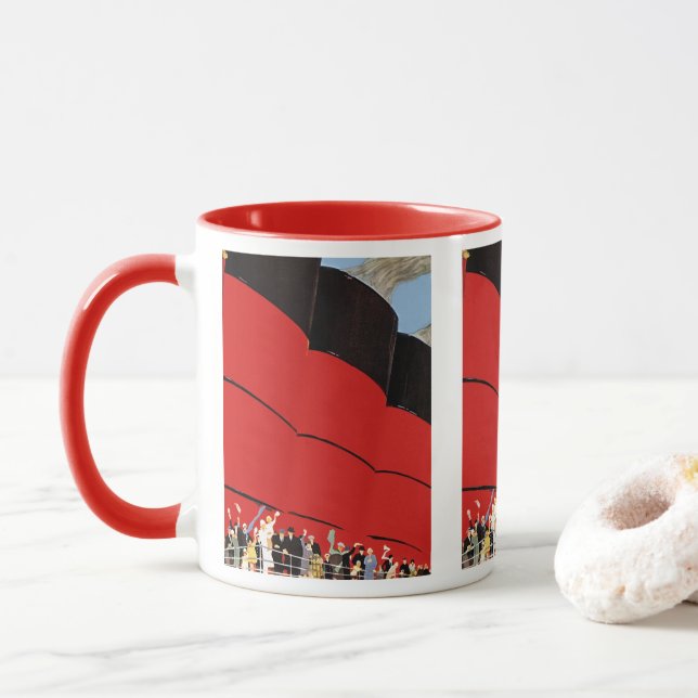 Mug Passagers de bateaux de croisière vintages saluant (Avec donut)