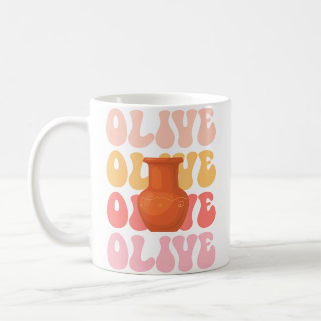 Mug Passe-temps de poterie de nom rétro Olive (Gauche)