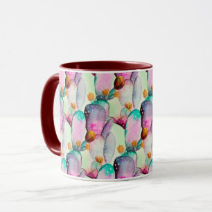 Mug Pastel Aquarelle Cactus Fleurs Motif du désert