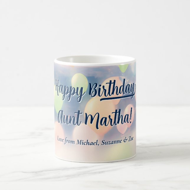 Mug Pastel Balloons Joyeux Anniversaire Nom personnali (Centre)