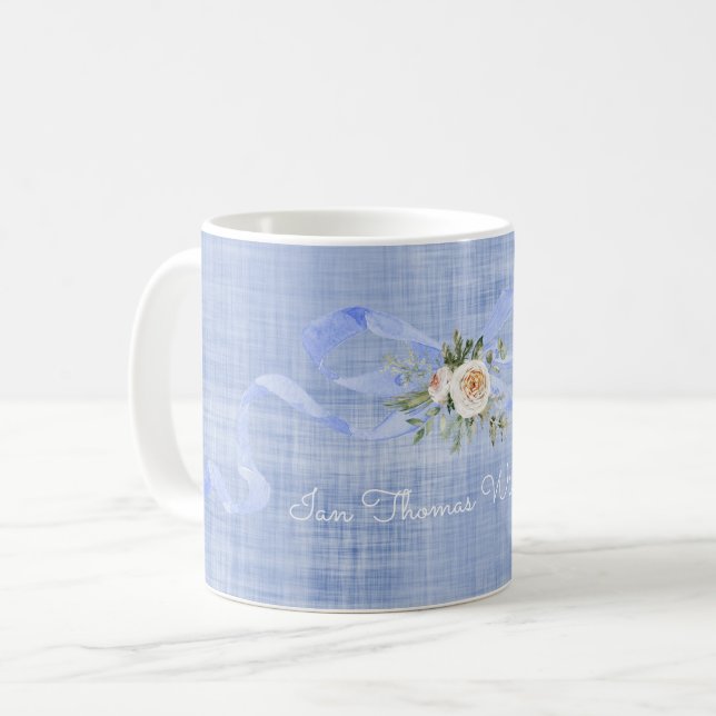 Mug Pastel Blue Bow Baby Boy Nom personnalisé (Devant gauche)