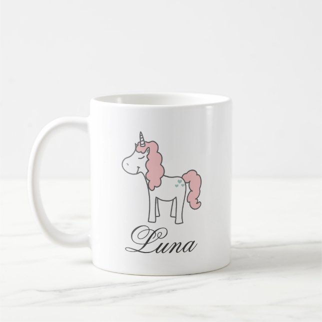 Mug Pastel Custom Unicorn Rose Floral Cute Pink  (Gauche)