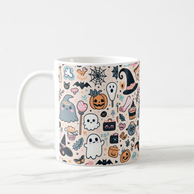 Mug Pastel Halloween Motif Avec Fantôme Citrouille (Gauche)