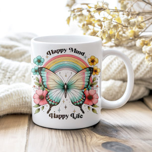 Mug Pastel Hippie "Happy Mind Happy Life"