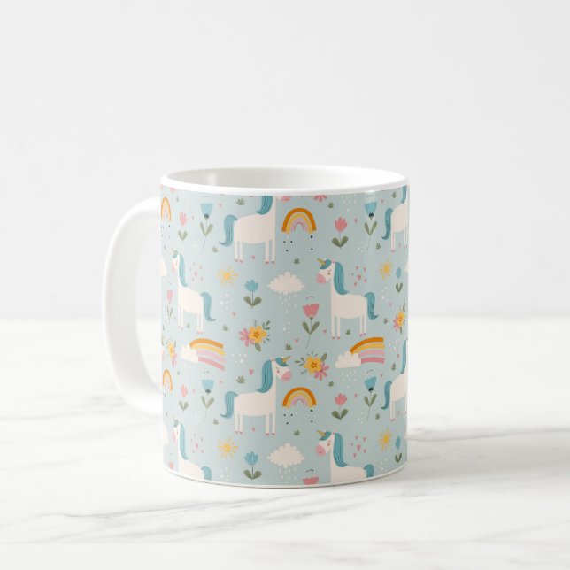 Mug Pastel mignon Rainbow Unicorn Motif (Devant gauche)