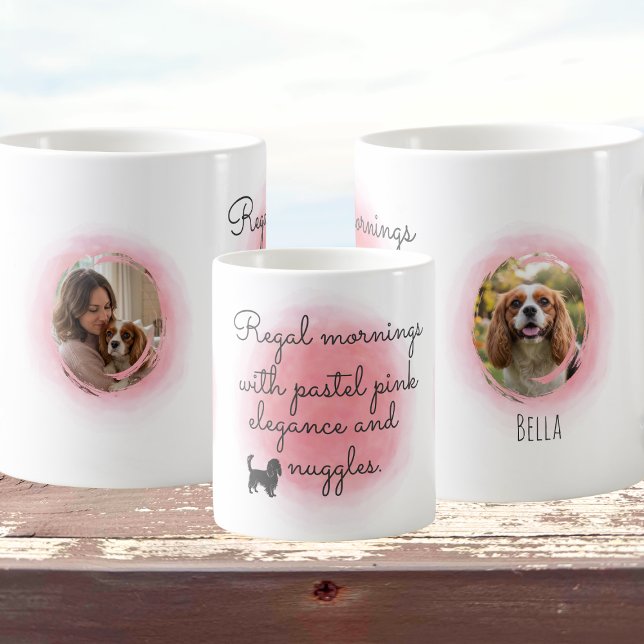 Mug Pastel Pink Cavalier Watercolor Custom Photo (Créateur téléchargé)