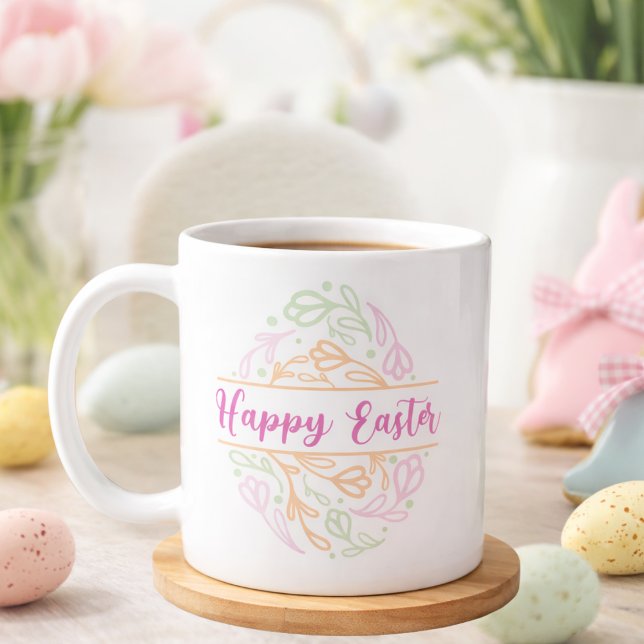 Mug Pastel Pink Green Floral Easter Egg Happy Easter (Créateur téléchargé)