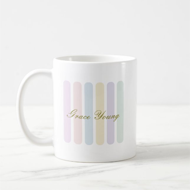 Mug Pastel Vertical Stripes Script Name (Gauche)