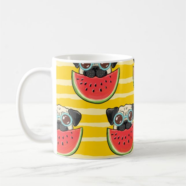 Mug Pastèque de chien de carlin : Été sans couture. (Gauche)
